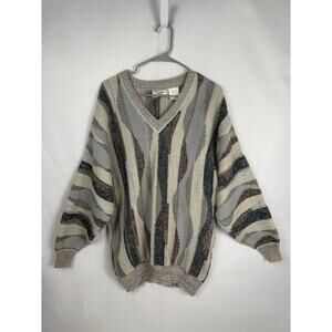True Retro Classics Vintage Y2K 90s Grandpa Sweater/V Neck Cream Grey Med